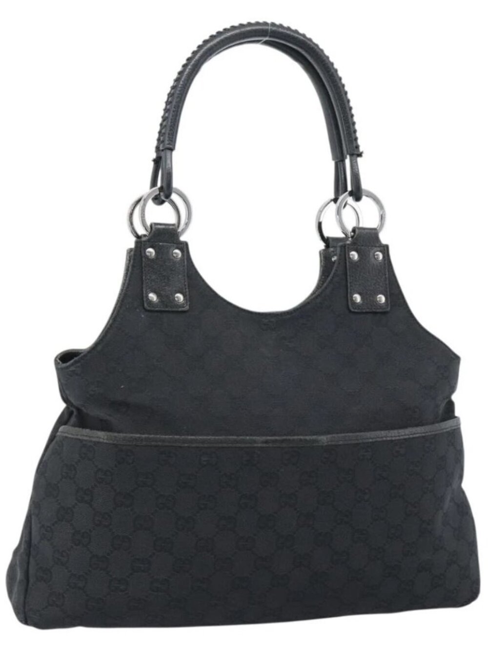 GUCCI GG Canvas Hand Bag Black Silver Auth 183035